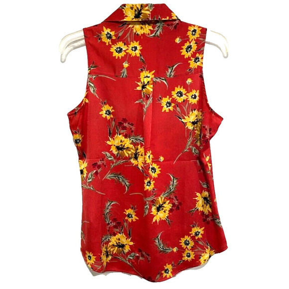 Express Potofino - colorful red women's S/P floral sleeveless shirt / blouse - Picture 3 of 4